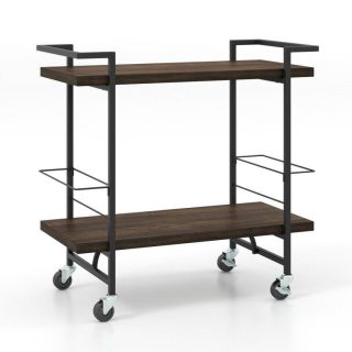 Baker’s Racks | 2-Tier Home Bar Cart with Lockable Wheels and Heavy-Duty Metal Frame Rustic Brown Baker's Racks Baker's Racks