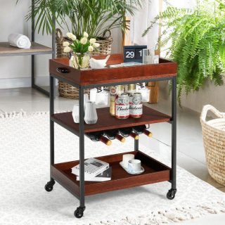 Baker’s Racks | 3 Tiers Kitchen Island Serving Bar Cart with Glasses Holder and Wine Bottle Rack Baker's Racks Baker's Racks