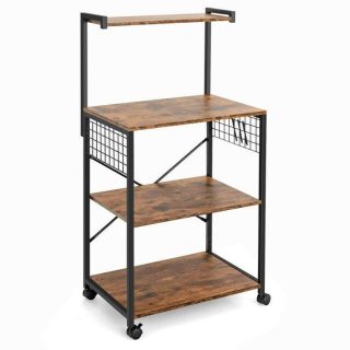 Baker’s Racks | 4-Tier Kitchen Baker’s Rack on Wheels Rustic Brown Baker's Racks Baker's Racks