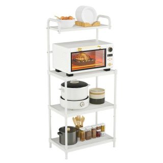 Baker’s Racks | 4-Tier Kitchen Microwave Storage Rack with Metal Shelves White Baker's Racks Baker's Racks