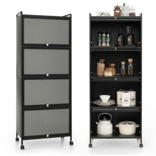 Baker’s Racks | 5-Tier Kitchen Baker’s Rack with Flip-up PC Doors Black Baker's Racks Baker's Racks