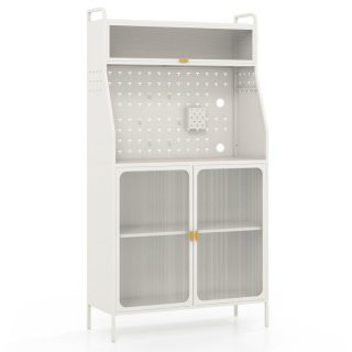 Baker’s Racks | 5-Tier Metal Baker’s Rack with See-through Flip-up Door and Pegboard White Baker's Racks Baker's Racks