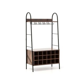 Baker’s Racks | Baker’s Rack with Detachable Wine Rack and 5 Rows of Stemware Holder Rustic Brown Baker's Racks Baker's Racks