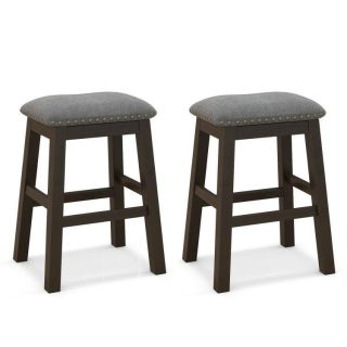 Bar Stools | 2 Piece 24.5 Inch Counter Height Bar Stool Set with Padded Seat Gray Bar Stools Bar Stools