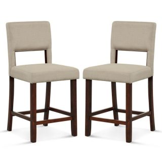 Bar Stools | 2 Piece Bar Chair Set with Hollowed Back and Rubber Wood Legs Beige Bar Stools Bar Stools