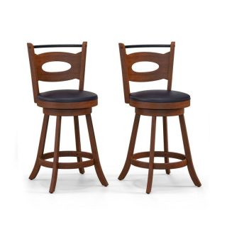 Bar Stools | 2 Pieces 24/29 inch Swivel Bar Stools with Curved Backrest and Seat Cushions Brown + Black Bar Stools Bar Stools