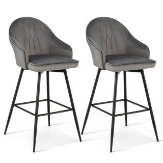 Bar Stools | 2 Pieces 29.5 Inch Pub Height Swivel Velvet Bar Stools with Metal Legs Gray Bar Stools Bar Stools