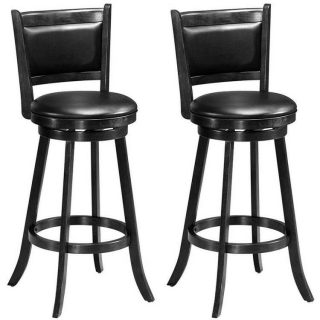 Bar Stools | 2 Pieces 29 Inch Wooden Swivel Height Bar Stool with PVC Cushioned Seat Black Bar Stools Bar Stools