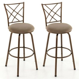 Bar Stools | 2 Pieces Swivel Plush Fabric Cushioned Bar Stool Set Brown Bar Stools Bar Stools