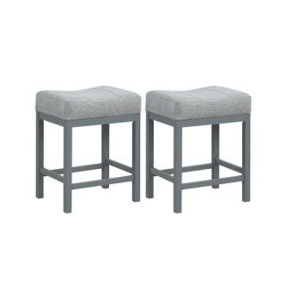 Bar Stools | 24.5 Inches Linen Fabric Saddle Stools Set of 2 with Cushioned Seat Gray Bar Stools Bar Stools