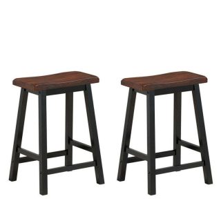 Bar Stools | 24 Inch Set of 2 Wood Counter Height Seat Stools for Kitchen Dining and Pub Brown Bar Stools Bar Stools