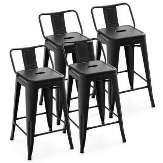 Bar Stools | 24 Inch Set of 4 Cafe Side Chairs with Rubber Feet and Removable Back Black Bar Stools Bar Stools