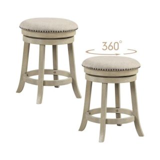 Bar Stools | 24/26.5 Inches Swivel Bar Stools Set of 2 wth Wooden Frame Beige, Natural Bar Stools Bar Stools