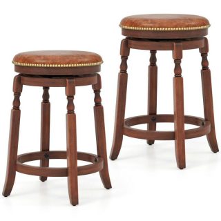 Bar Stools | 24/29 Inch Swivel Bar Stool Set of 2 with Upholstered Seat and Rubber Wood Frame Bar Stools Bar Stools