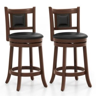 Bar Stools | 25.5 Inch/30.5 Inch Upholstered Bar Stools Set of 2 with Curved Backrest and Footrest Espresso & Black Bar Stools Bar Stools