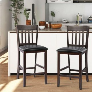 Bar Stools | 25 Inches Set of 2 Bar Stools with Rubber Wood Legs Dark Espresso Bar Stools Bar Stools