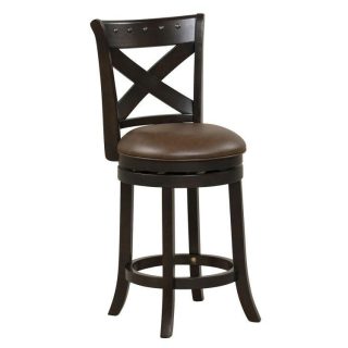 Bar Stools | 26/31 Inch Swivel Bar Stool with Curved Backrest PU Leather Seat and Footrest Brown Bar Stools Bar Stools