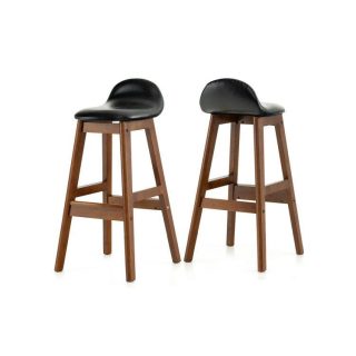 Bar Stools | 27.5 Inch Set of 2 Upholstered PU Leather Barstools with Back Cushion Brown Bar Stools Bar Stools