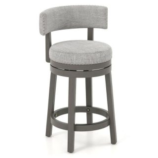 Bar Stools | 27/31 Inch Swivel Bar Stool with Upholstered Back Seat and Footrest Gray Bar Stools Bar Stools