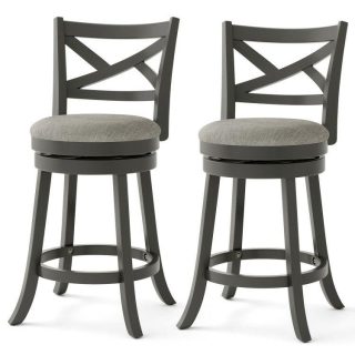 Bar Stools | 27/31 Inch Swivel Bar Stools Set of 2 with Hollow Back and Soft-padded Seat Gray Bar Stools Bar Stools