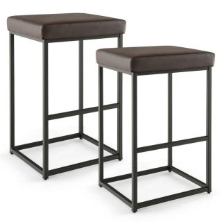 Bar Stools | 30 Inch Barstools Set of 2 with PU Leather Cover Brown Bar Stools Bar Stools