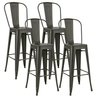 Bar Stools | 30 Inch Set of 4 Modern Metal Industrial Bar Stools with Removable High Back Gun Bar Stools Bar Stools