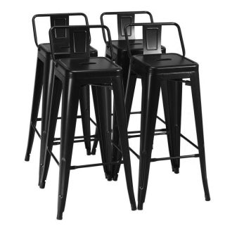 Bar Stools | 30 Inch Set of 4 Vintage Metal Bar Stool with Removable Middle Back Black Bar Stools Bar Stools