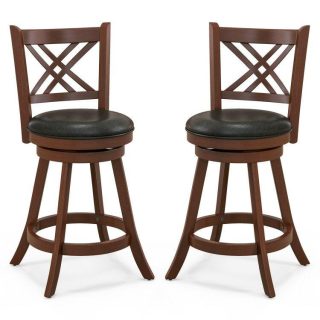 Bar Stools | 360° Swivel Upholstered Barstools Set of 2 with Back and Footrest Espresso, Black Bar Stools Bar Stools