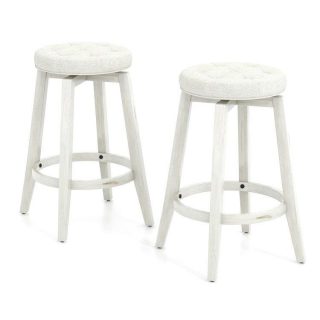 Bar Stools | 360° Swivel Upholstered Rubberwood Frame Bar Stool Set of 2 with Footrest Bar Stools Bar Stools