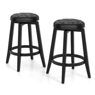 Bar Stools | 360° Swivel Upholstered Rubberwood Frame Bar Stool Set of 2 with Footrest Bar Stools Bar Stools