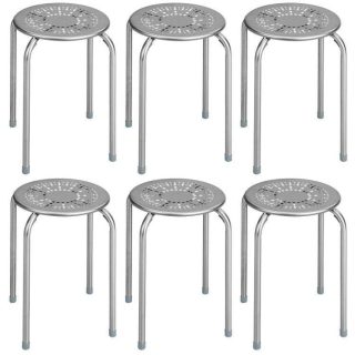 Bar Stools | 6-Pack Stackable Multifunctional Daisy Design Backless Round Metal Stool Set Gray Bar Stools Bar Stools