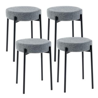 Bar Stools | Bar Stools Set of 4 Upholstered Kitchen Stools with Foot Pads Light Gray Bar Stools Bar Stools