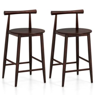 Bar Stools | Counter Height Bar Chair Set with Acacia Wood Frame and Supporting Legs Brown Bar Stools Bar Stools