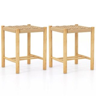 Bar Stools | Dining Stool Set of 2 with Rubber Wood Frame Natural Bar Stools Bar Stools