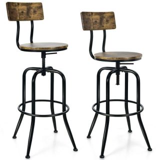 Bar Stools | Industrial Adjustable Swivel Bar Stool with Arc-Shaped Backrest Rustic Brown Bar Stools Bar Stools