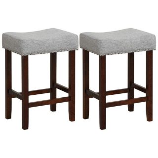 Bar Stools | Set of 2 24 Inch Bar Stool with Curved Seat Cushions Gray Bar Stools Bar Stools