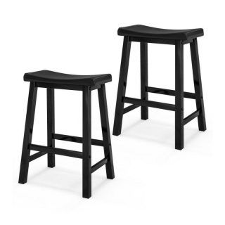 Bar Stools | Set of 2 24 Inch Counter Height Stools with Solid Wood Legs Black Bar Stools Bar Stools