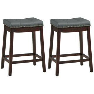 Bar Stools | Set of 2 24-Inch Height Backless Counter Stool with Footrest Brown Bar Stools Bar Stools