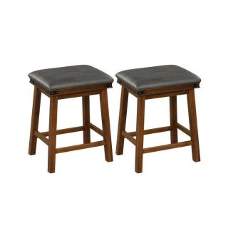 Bar Stools | Set of 2 24/30 Inch Dining Bar Stool with Rubber Wood Brown + Gray Bar Stools Bar Stools