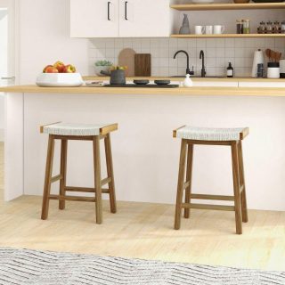 Bar Stools | Set of 2 25.5 Inch Dining Bar Stool with Seaweed Woven Seat Bar Stools Bar Stools