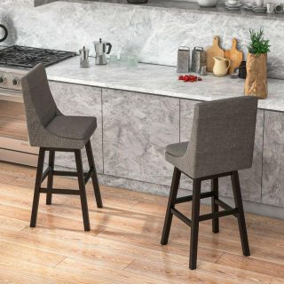 Bar Stools | Set of 2 360° Swivel Bar Stool with Rubber Wood Legs Footrest Bar Stools Bar Stools