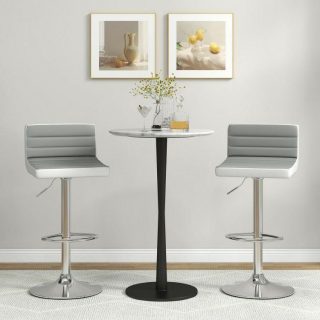 Bar Stools | Set of 2 Adjustable Heights Barstool with PU Leather Gray + White Bar Stools Bar Stools