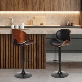 Bar Stools | Set of 2 Adjustable Swivel PU Leather Bar Stools with Curved Footrest Bar Stools Bar Stools