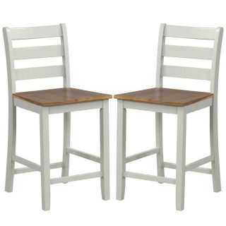 Bar Stools | Set of 2 Counter Bar Stool with Inclined Backrest and Footrest Gray Bar Stools Bar Stools