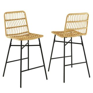 Bar Stools | Set of 2 Rattan Bar Stools with Sturdy Metal Frame Yellow Bar Stools Bar Stools