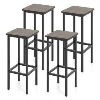 Bar Stools | Set of 4 Bar Stool Set 26 Inch Bar Chair with Metal Legs and Footrest Gray Bar Stools Bar Stools