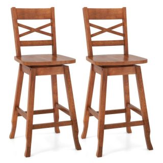 Bar Stools | Swivel 24-Inch Counter Height Stool Set of 2 with Inclined Backrest Walnut Bar Stools Bar Stools