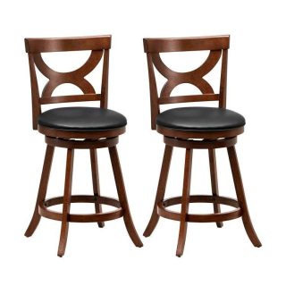 Bar Stools | Swivel Bar Stools Set of 2 with Soft Cushion and Elegant Hollow Backrest Espresso + Black Bar Stools Bar Stools