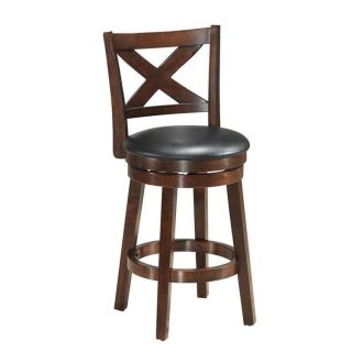 Bar Stools | Swivel X-back Upholstered Counter Height Bar Stool with PVC Cushioned Seat Espresso + Black Bar Stools Bar Stools