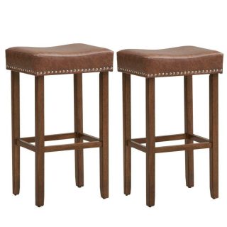 Bar Stools | Upholstered Bar Stools Set of 2 with Footrests for Counter Brown Bar Stools Bar Stools